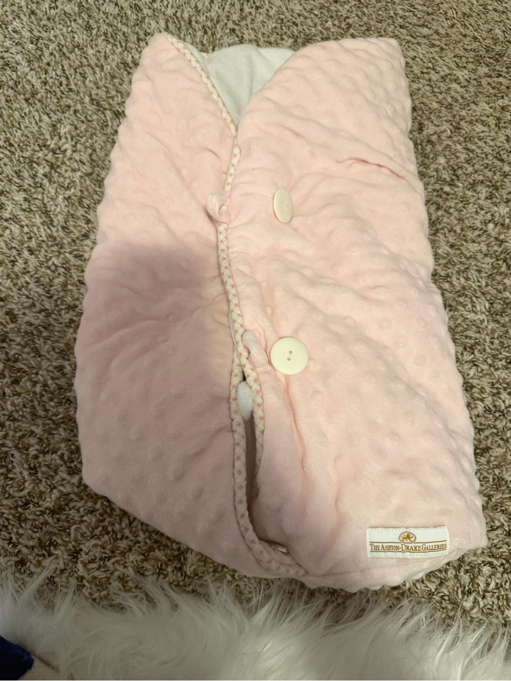 The Ashton-Drake Galleries Reversible Pink Fleece Bunting Baby Doll Accessory wi